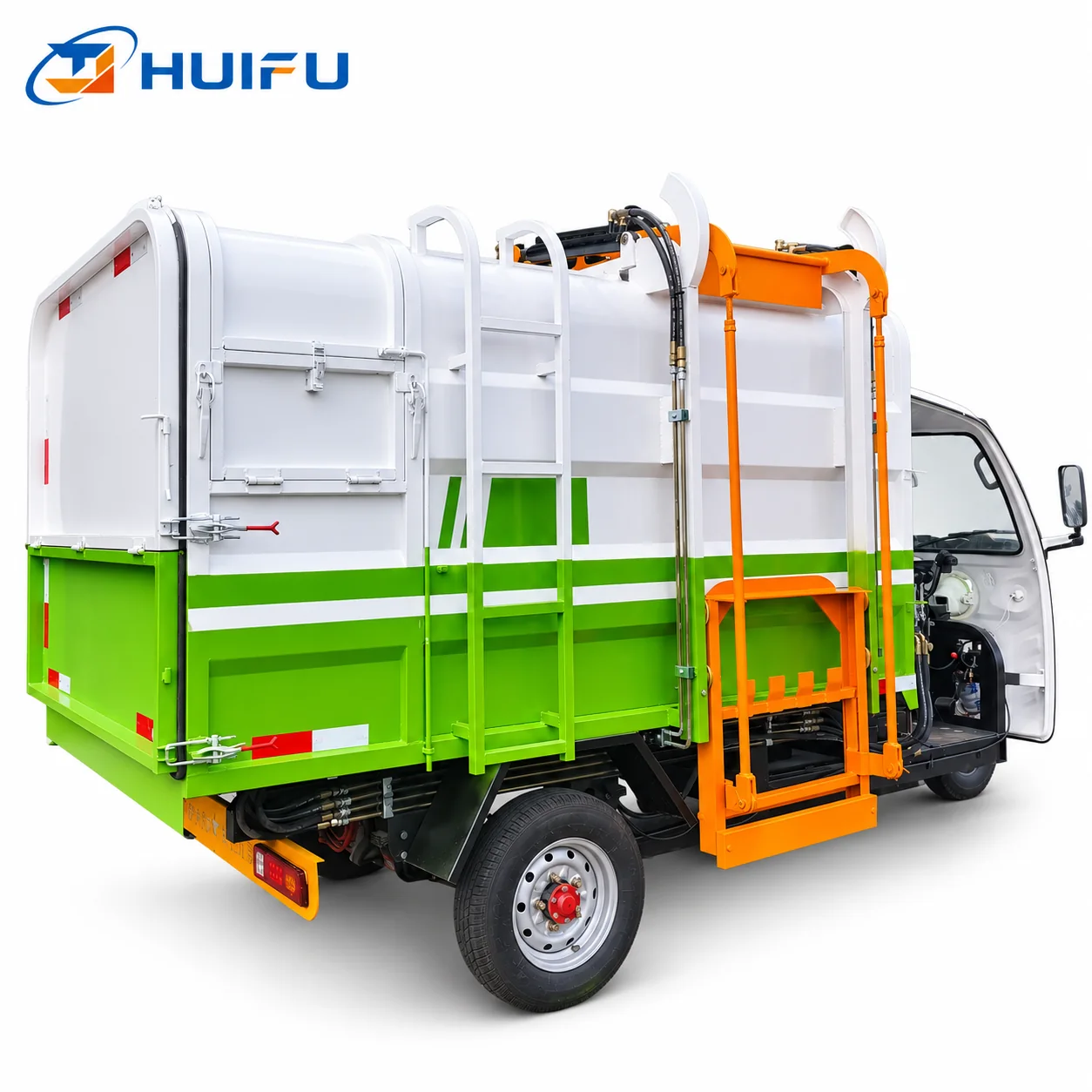 HUIFU 5m³ Electric Three-Wheel Side-Loading Garbage Collection Vehicle main view