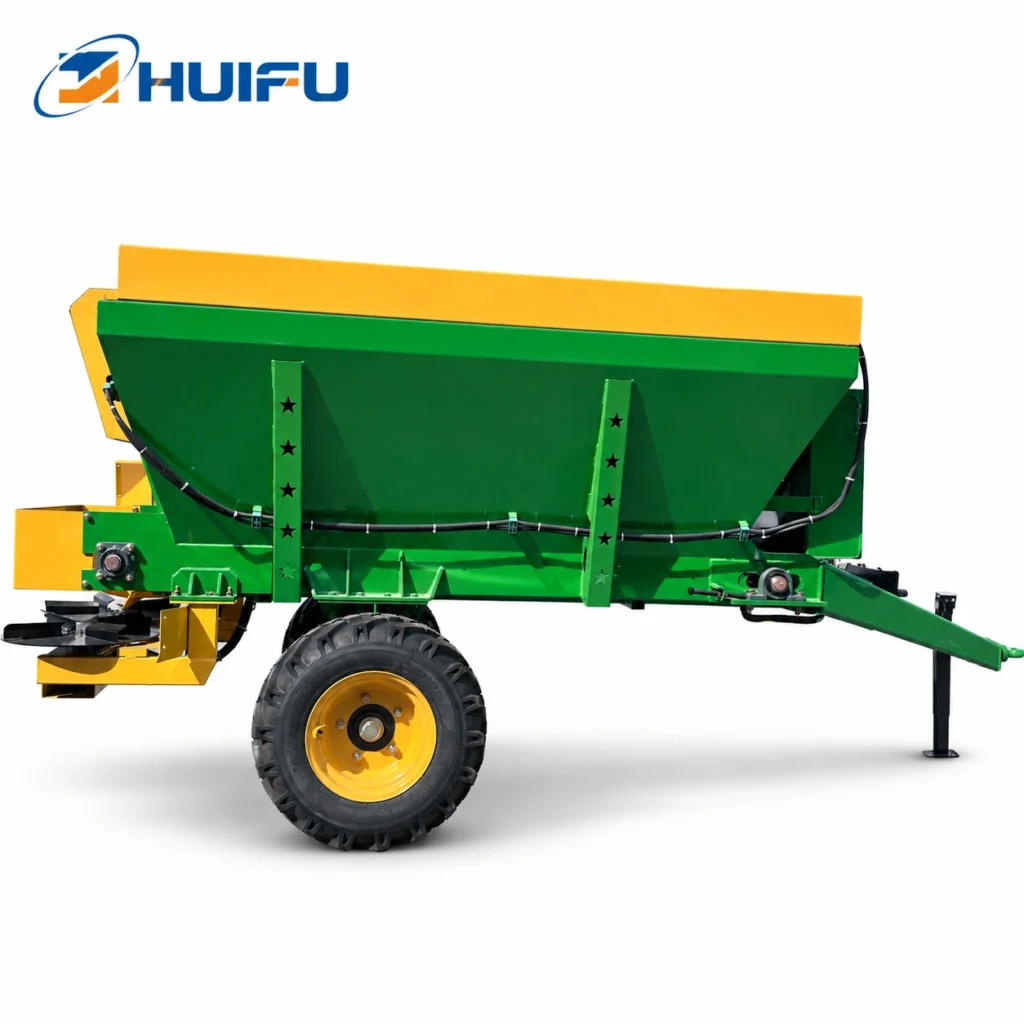HUIFU 3m³ hydraulic trailed dual-disc manure spreader side view