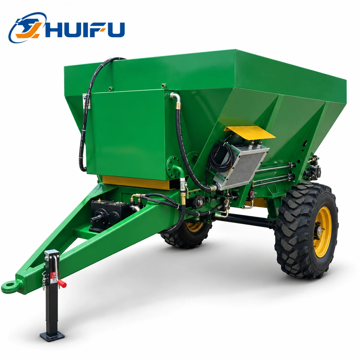 HUIFU 5m³ hydraulic trailed dual-disc manure spreader front angle view